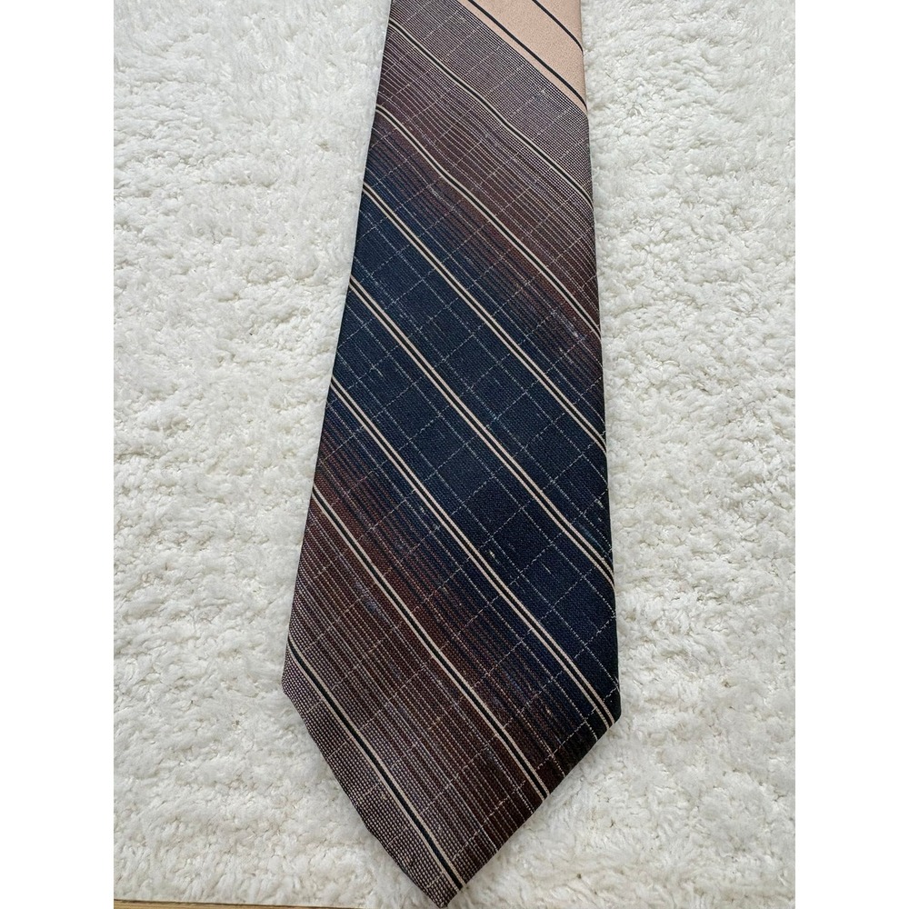 The Hanover Collection Tie Necktie Mens Brown Navy Excellent Vintage Striped